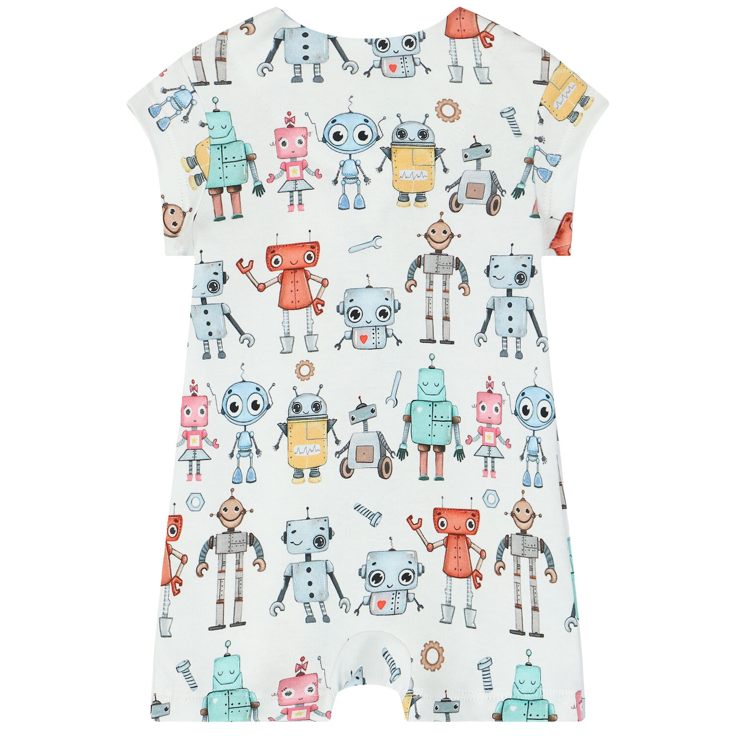 Baby Boys White Robots Romper, 1, hi-res